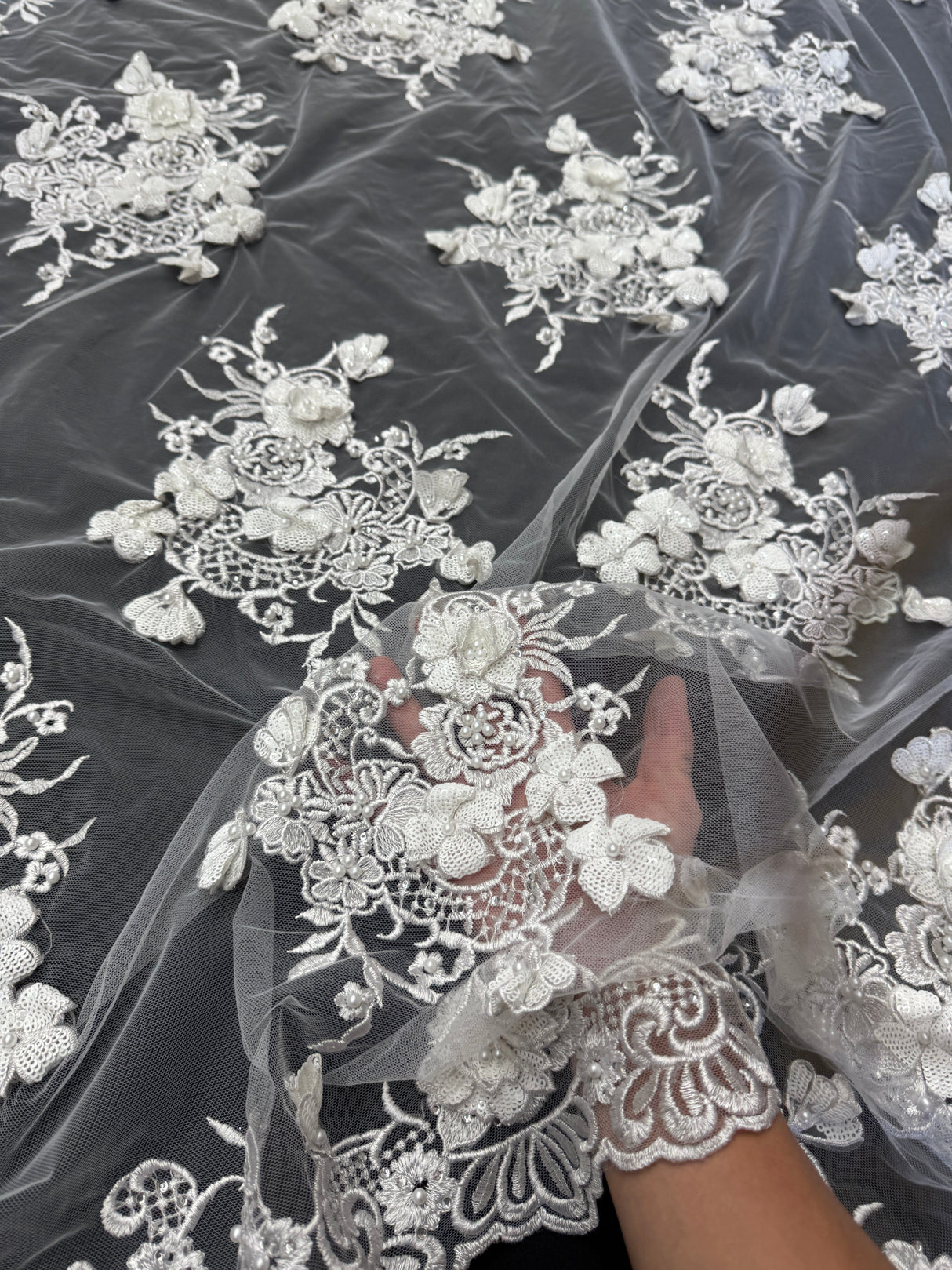 3D Sequin Flower Pearl Embroidered Lace