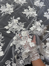 3D Sequin Flower Pearl Embroidered Lace