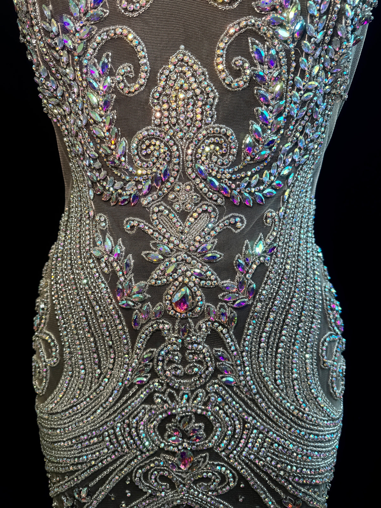 Silver Iridescent Rhinestone Bodice Applique