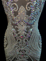 Silver Iridescent Rhinestone Bodice Applique