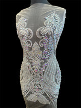 Silver Iridescent Rhinestone Bodice Applique
