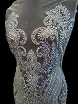 Silver Iridescent Rhinestone Bodice Applique