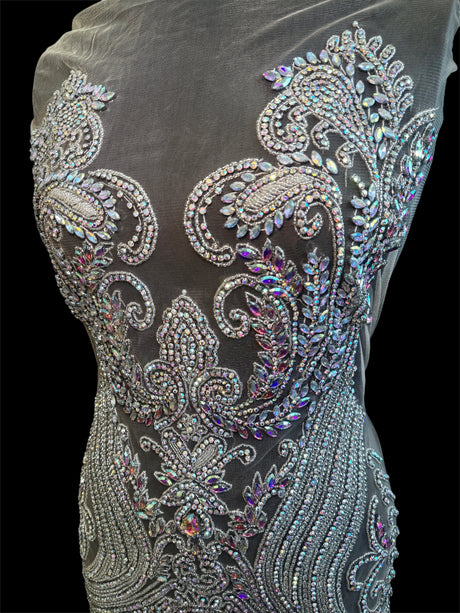 Silver Iridescent Rhinestone Bodice Applique
