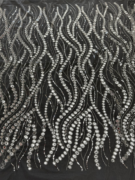 Stretch Sequin Wave Lace Silver