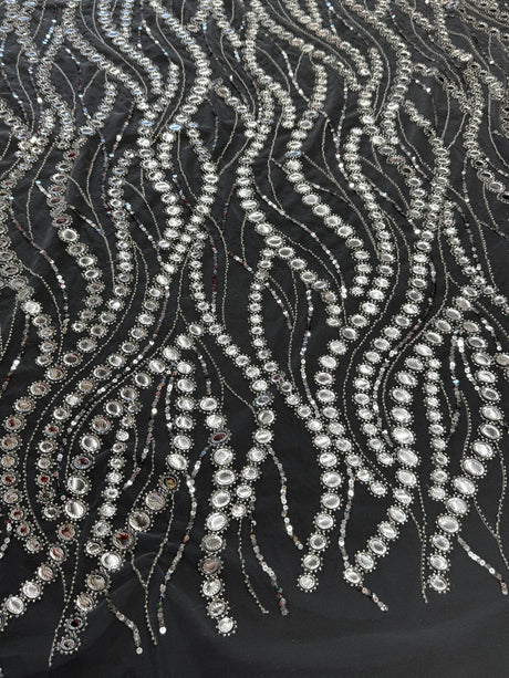 Stretch Sequin Wave Lace Silver