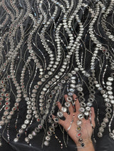 Stretch Sequin Wave Lace Silver