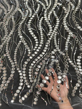 Stretch Sequin Wave Lace Silver