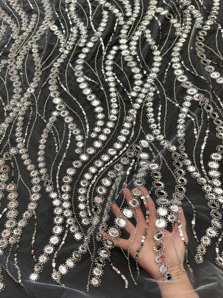 Stretch Sequin Wave Lace Silver