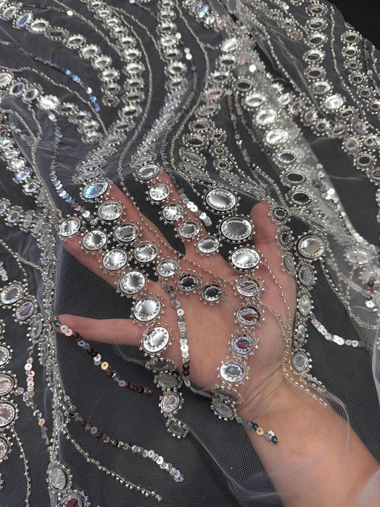 Stretch Sequin Wave Lace Silver