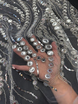 Stretch Sequin Wave Lace Silver