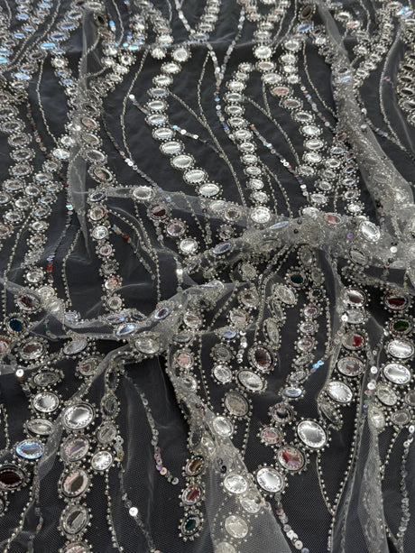 Stretch Sequin Wave Lace Silver