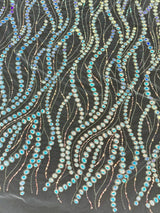Stretch Sequin Wave Lace White Iridescent