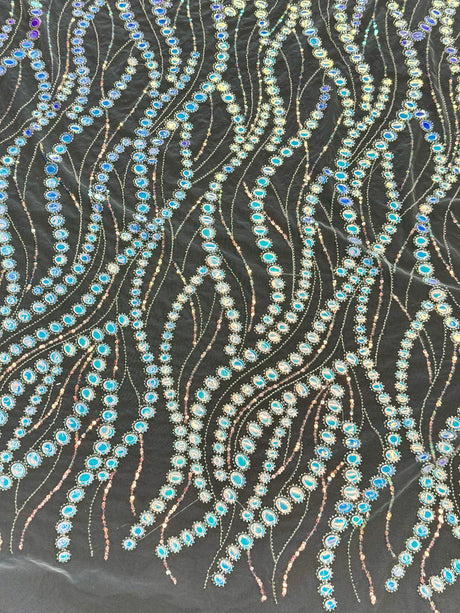 Stretch Sequin Wave Lace White Iridescent