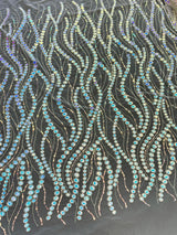 Stretch Sequin Wave Lace White Iridescent