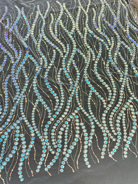 Stretch Sequin Wave Lace White Iridescent