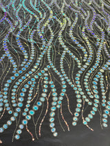 Stretch Sequin Wave Lace White Iridescent