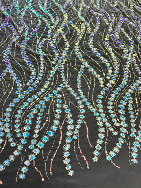 Stretch Sequin Wave Lace White Iridescent