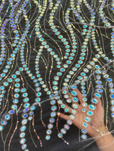 Stretch Sequin Wave Lace White Iridescent