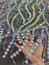 Stretch Sequin Wave Lace White Iridescent
