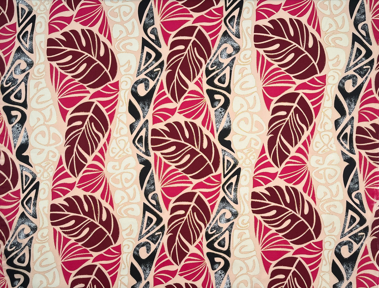 Monstera Tribal Print Polyester Glitter Fabric - Pink, Orange, Yellow, Blue, 36" X 60" (1 Yard)