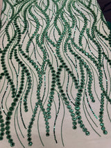 Stretch Mirror Sequin Wave Lace Emerald Green