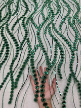Stretch Mirror Sequin Wave Lace Emerald Green