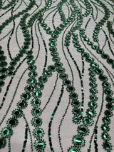 Stretch Mirror Sequin Wave Lace Emerald Green