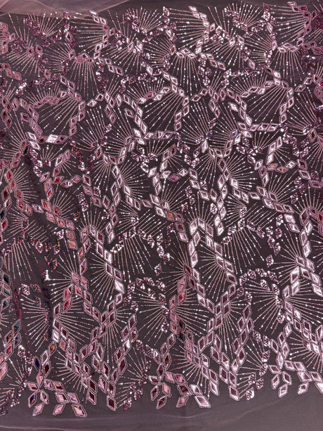 Rose Pink Art Deco Mirror Sequin Lace