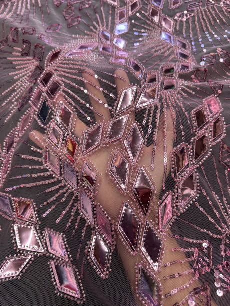 Rose Pink Art Deco Mirror Sequin Lace