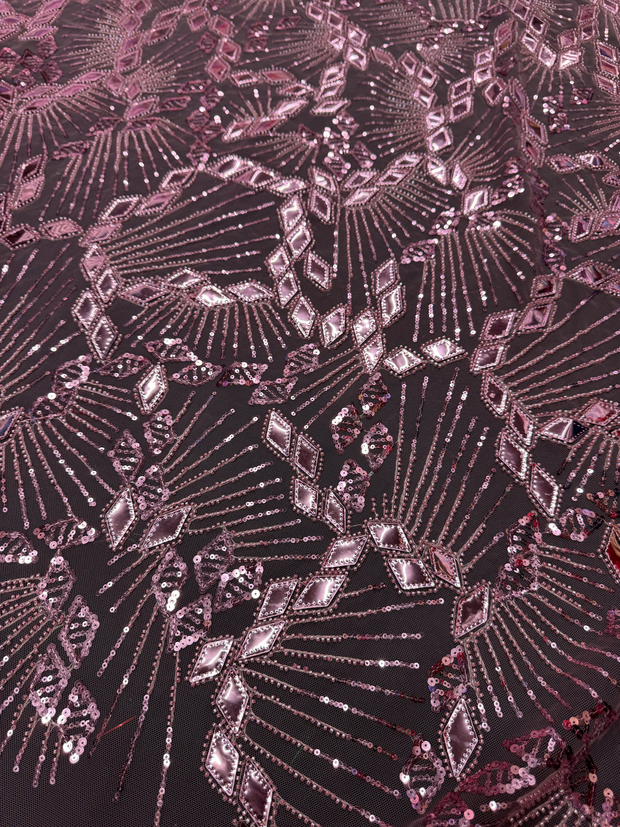 Rose Pink Art Deco Mirror Sequin Lace