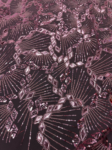 Rose Pink Art Deco Mirror Sequin Lace