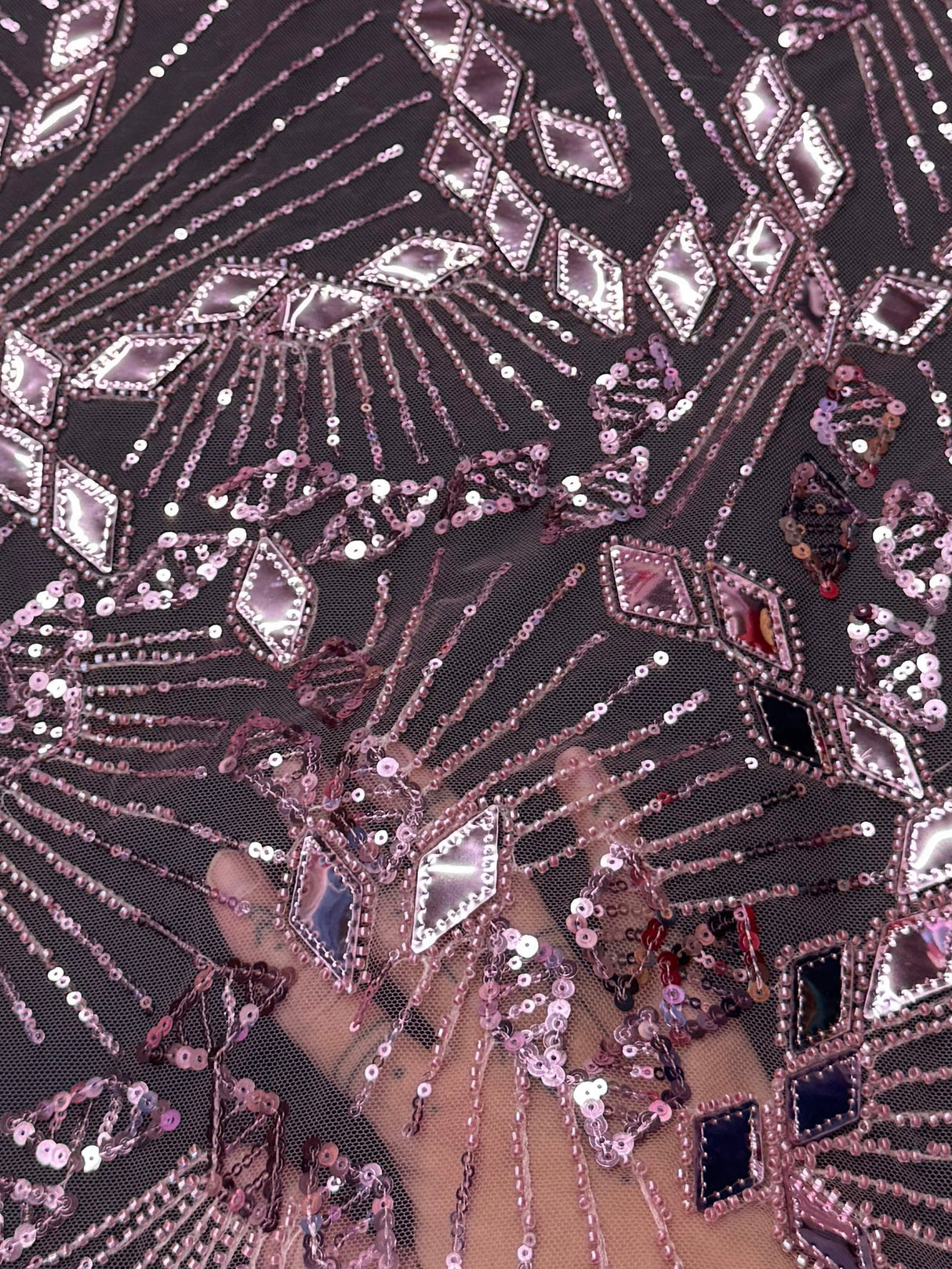 Rose Pink Art Deco Mirror Sequin Lace