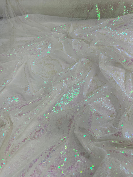 Stretch Sequin on Mesh White
