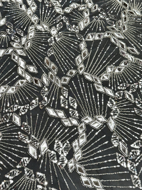 Silver Art Deco Mirror Sequin Lace