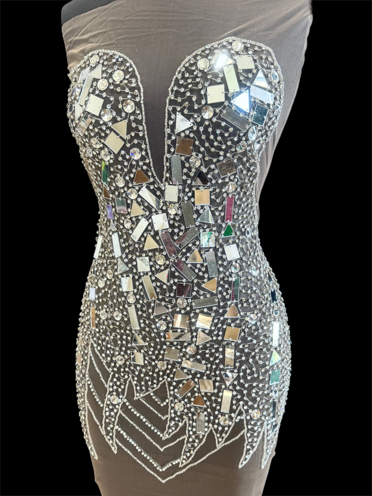 Silver Mirror Rhinestone Bodice Applique