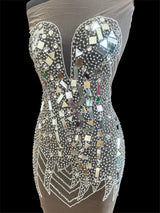 Silver Mirror Rhinestone Bodice Applique