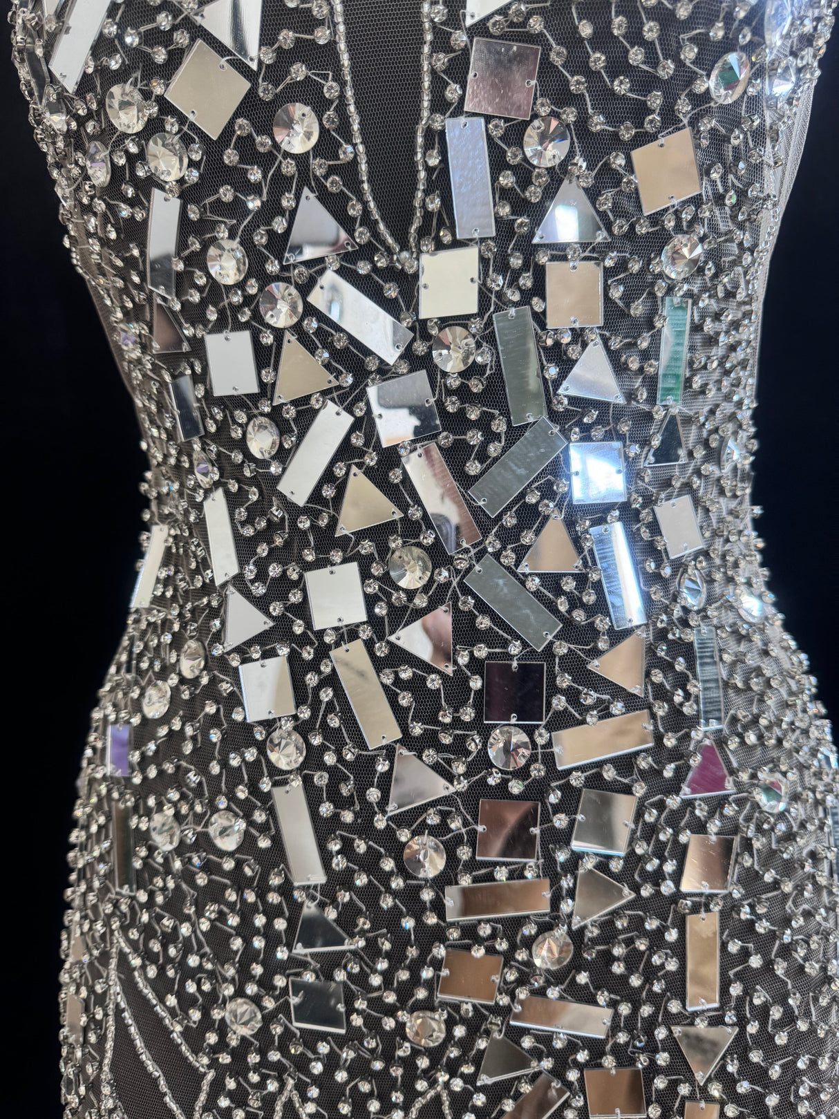 Silver Mirror Rhinestone Bodice Applique