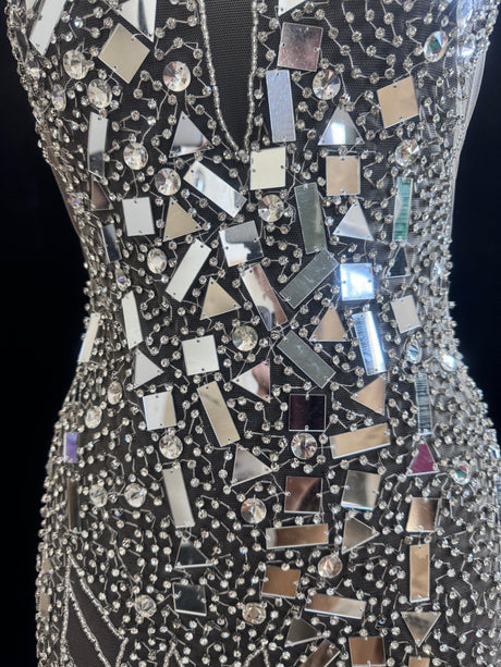 Silver Mirror Rhinestone Bodice Applique