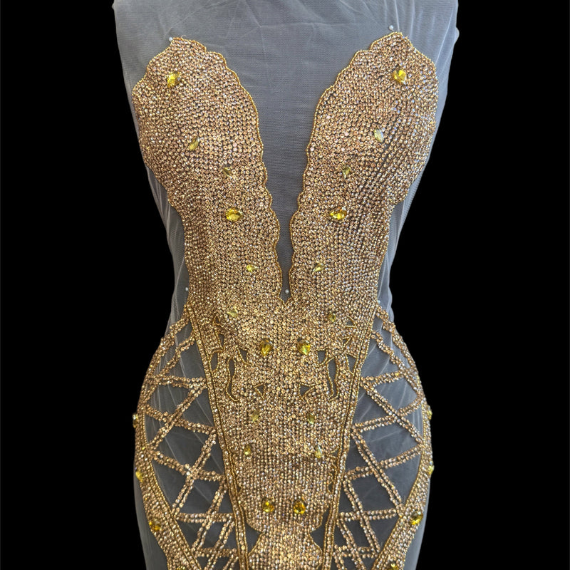 Gold Rhinestone Bodice Applique