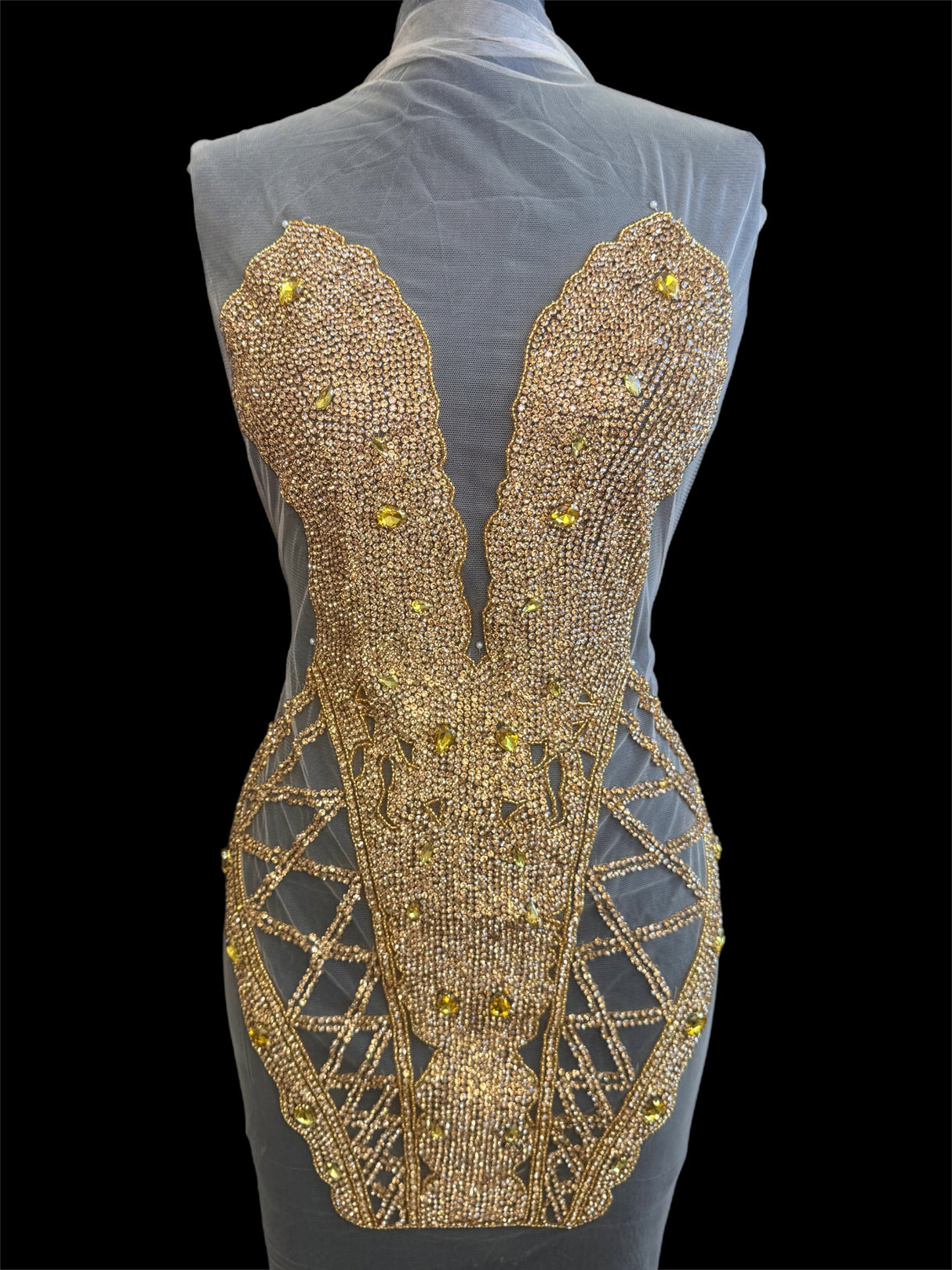 Gold Rhinestone Bodice Applique