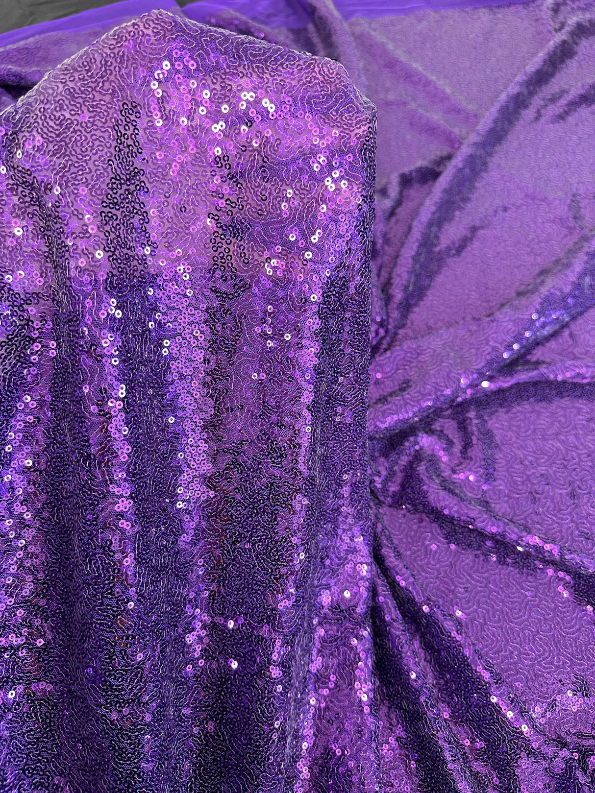 Purple Stretch Sequin on Mesh