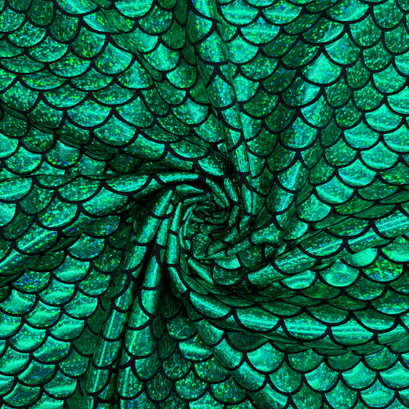 Green Mermaid Print Spandex Fabric - Green Mermaid Print, 58"/60" Width (1 Yard)