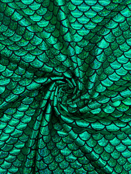 Green Mermaid Print Spandex Fabric - Green Mermaid Print, 58"/60" Width (1 Yard)