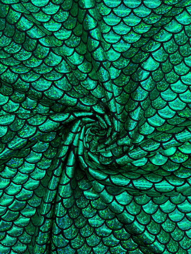 Green Mermaid Print Spandex Fabric - Green Mermaid Print, 58"/60" Width (1 Yard)