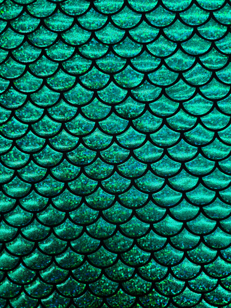 Green Mermaid Print Spandex Fabric - Green Mermaid Print, 58"/60" Width (1 Yard)