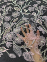 3D Floral Tulle Beaded Lace Mesh Baby Pink