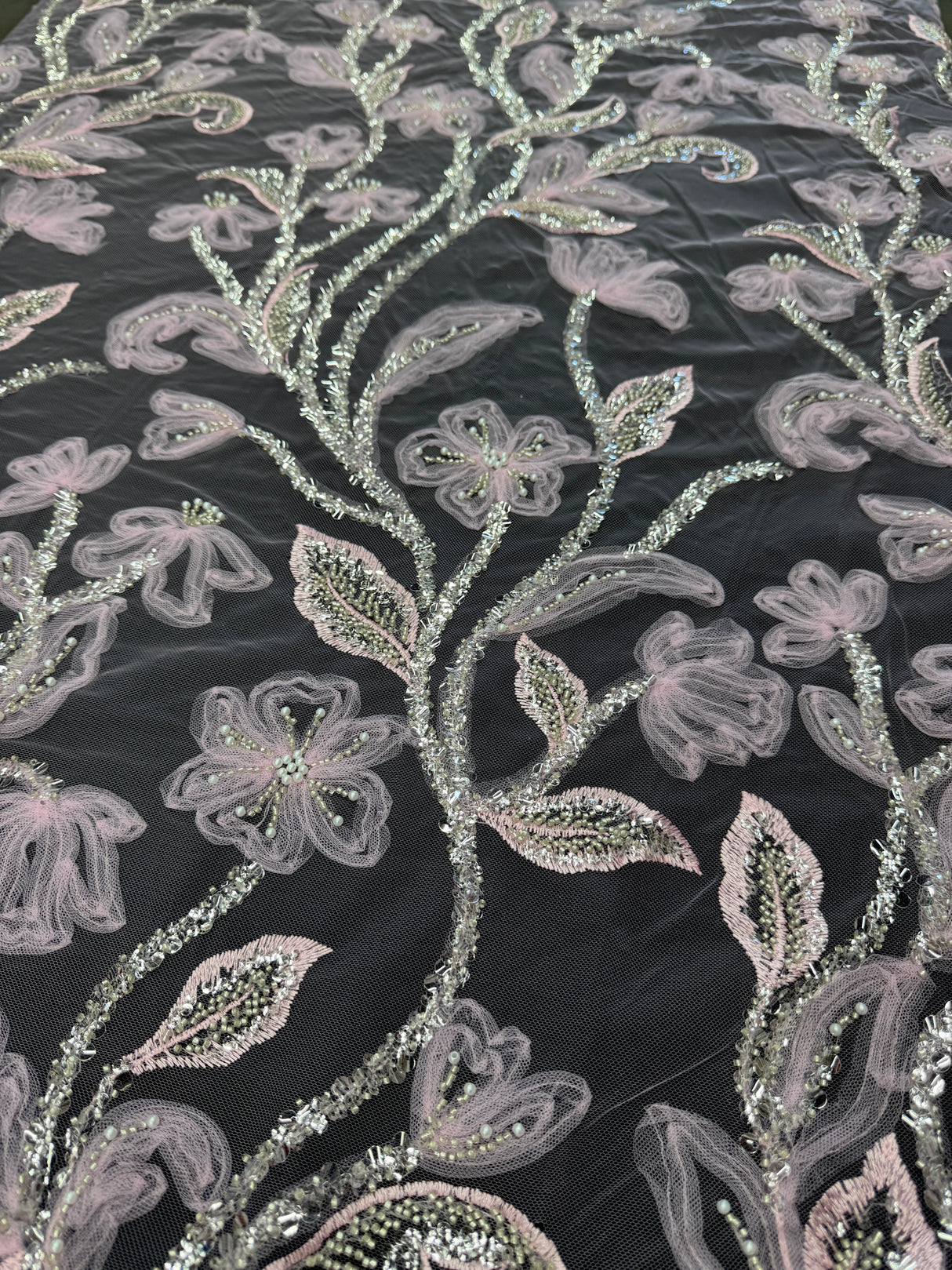 3D Floral Tulle Beaded Lace Mesh Baby Pink