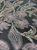 3D Floral Tulle Beaded Lace Mesh Baby Pink