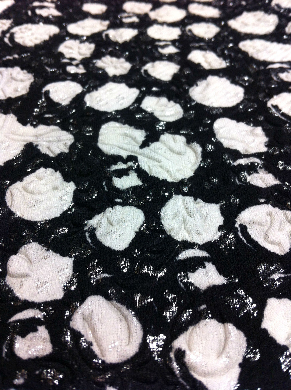 Abstract Circles Silver Foil Floral Pattern Embossed Stretch Polyester Spandex Textured Fukuro Fabric - Silver Foil Floral Pattern, 56" To 58" Width