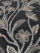Peach 3D Floral Tulle Beaded Lace Mesh
